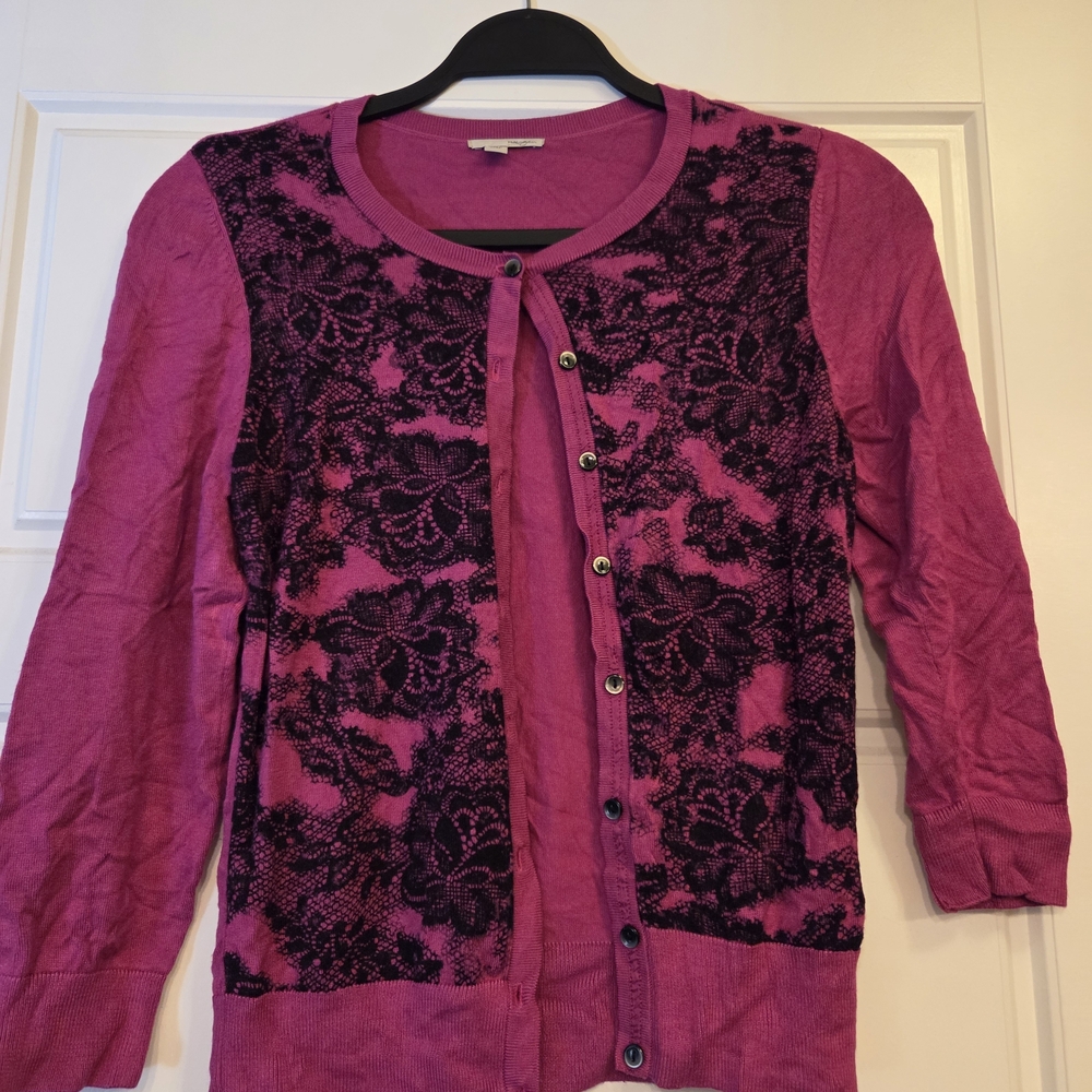 Women's Pink and Black Lace Cardigan Sweater